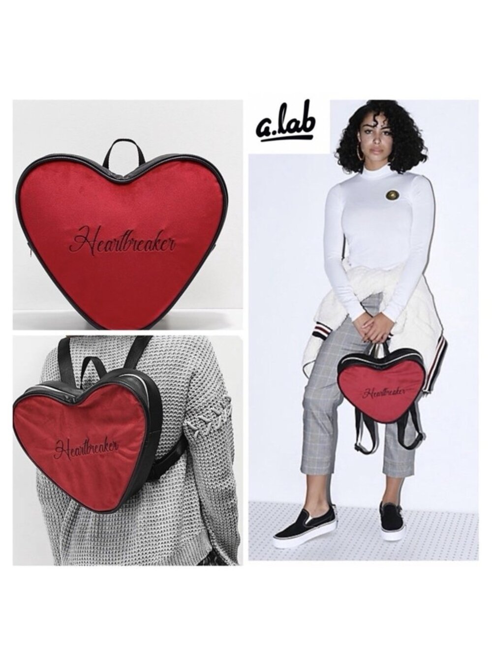 a. lab Gemma Heart Heartbreaker Mini Backpack Bag Black Red